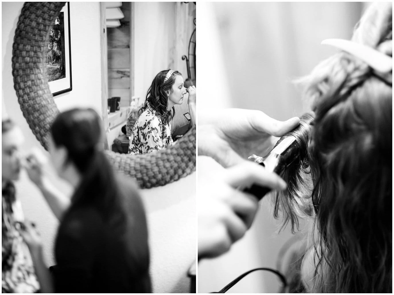 bride getting hair and make up done wedding photo 