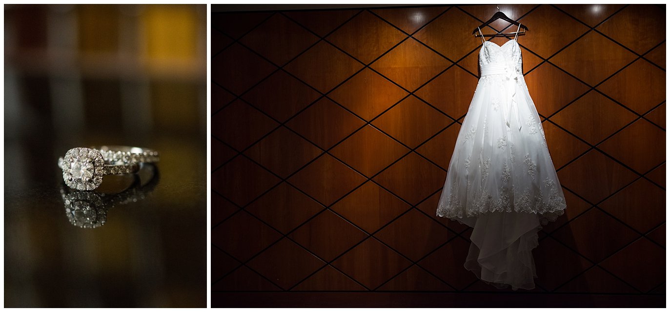 wedding dress and square wedding ring photo