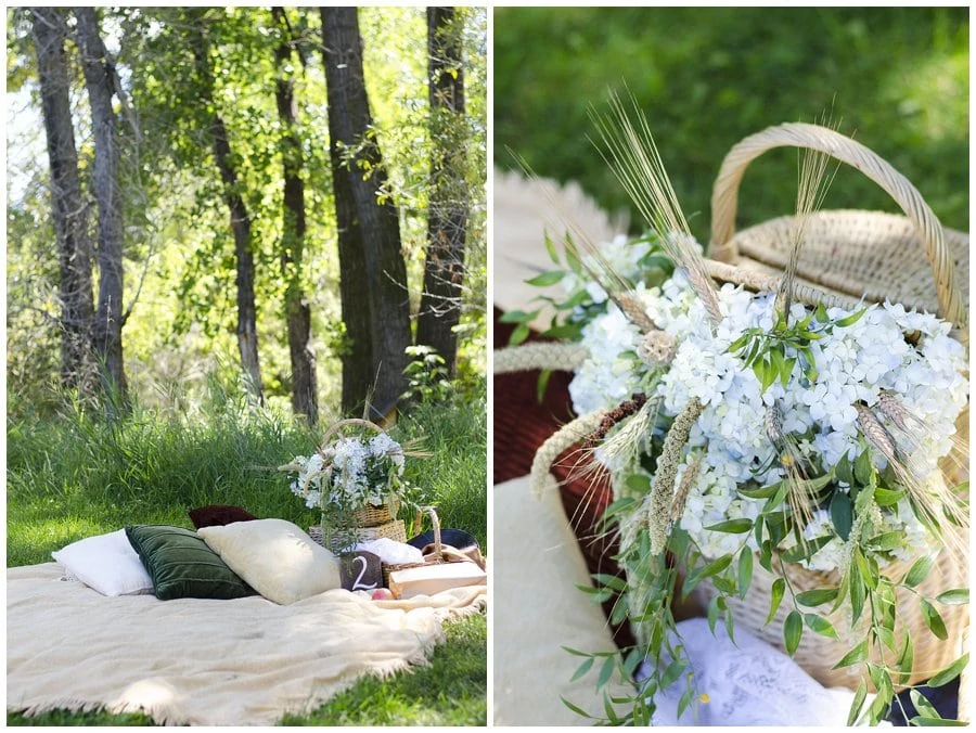 picnic set up at Denver Botanic Gardens at Chatfield styled shoot wedding by Denver wedding photographer Jennie Crate