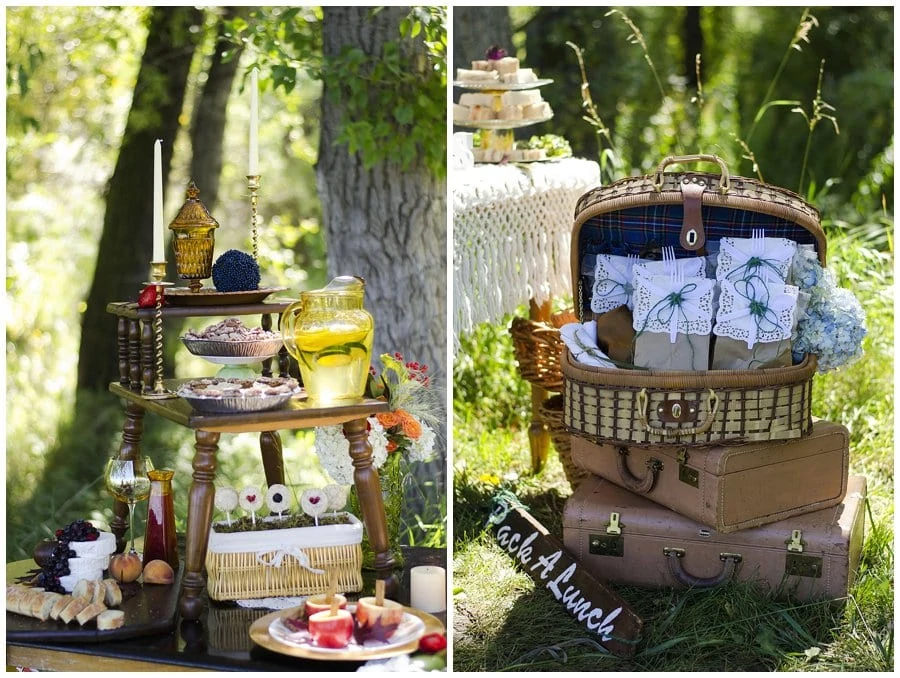 outdoor picnic set up for wedding at Denver Botanic Gardens at Chatfield styled shoot wedding by Denver wedding photographer Jennie Crate