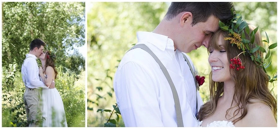 romantic bride and groom portrait at Denver Botanic Gardens at Chatfield picnic wedding styled shoot wedding by Denver Botanic Gardens wedding photographer Jennie Crate