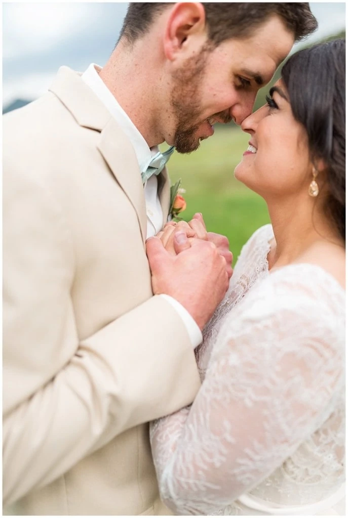 connected and romantic bride and groom portrait at Deer Creek Valley Ranch wedding by Deer Creek Valley Ranch wedding photographer Jennie Crate