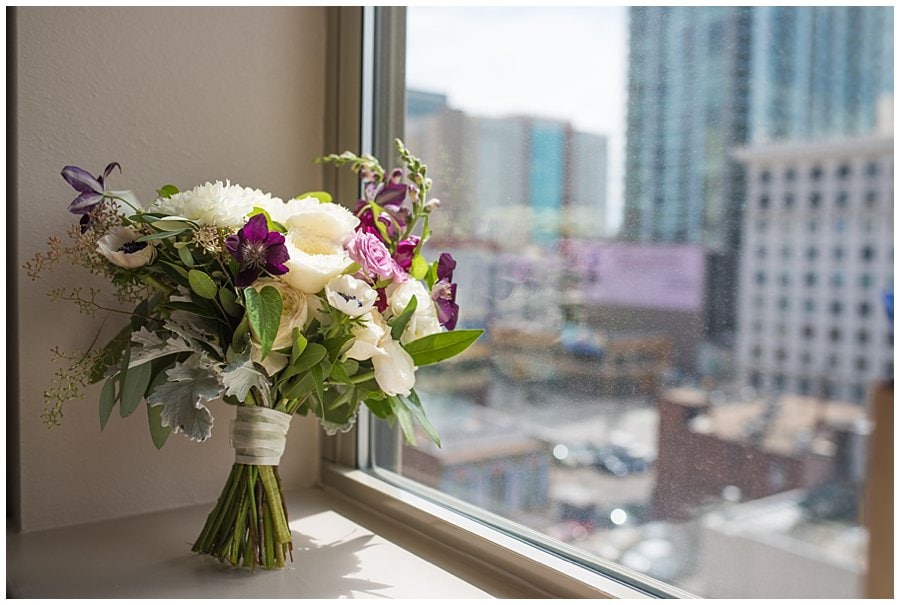 purple, ivory, and green bridal bouquet at blanc Denver wedding by Boulder Wedding Photographer Jennie Crate Photographer