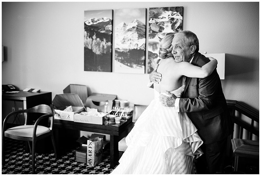 bride and father first look in downtown Denver at blanc Denver wedding by Boulder Wedding Photographer Jennie Crate Photographer