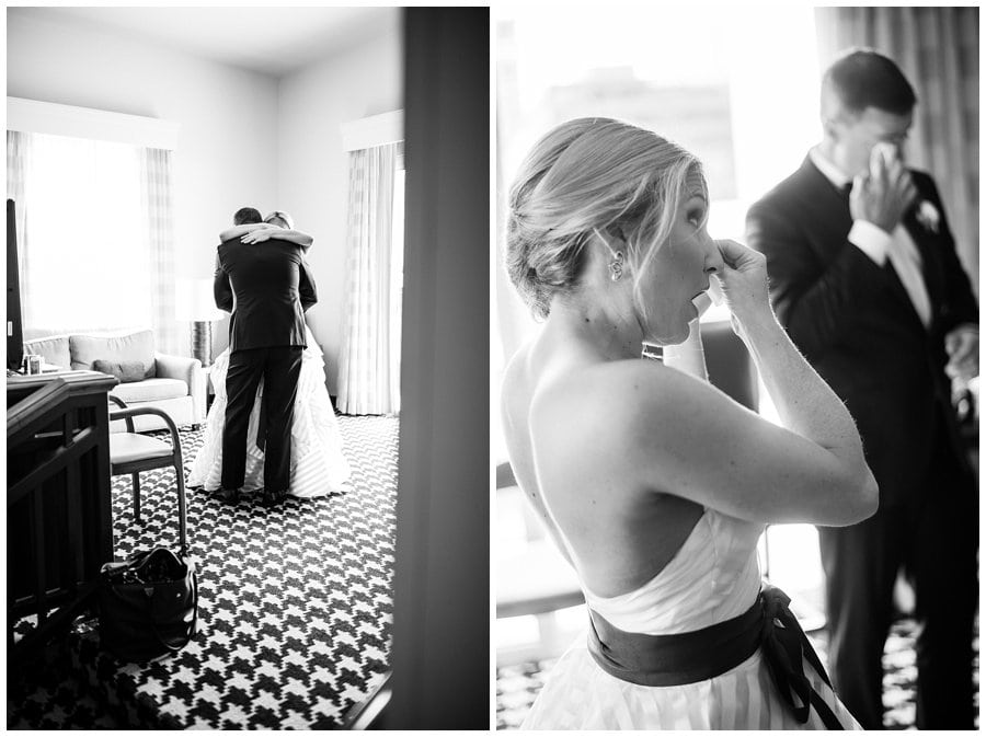 bride and groom first look in downtown Denver at blanc Denver wedding by Boulder Wedding Photographer Jennie Crate Photographer