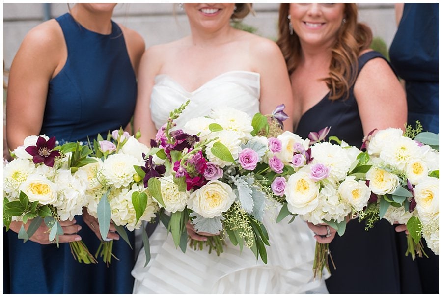 purple and ivory bridal party bouquets at blanc Denver wedding by Boulder Wedding Photographer Jennie Crate Photographer