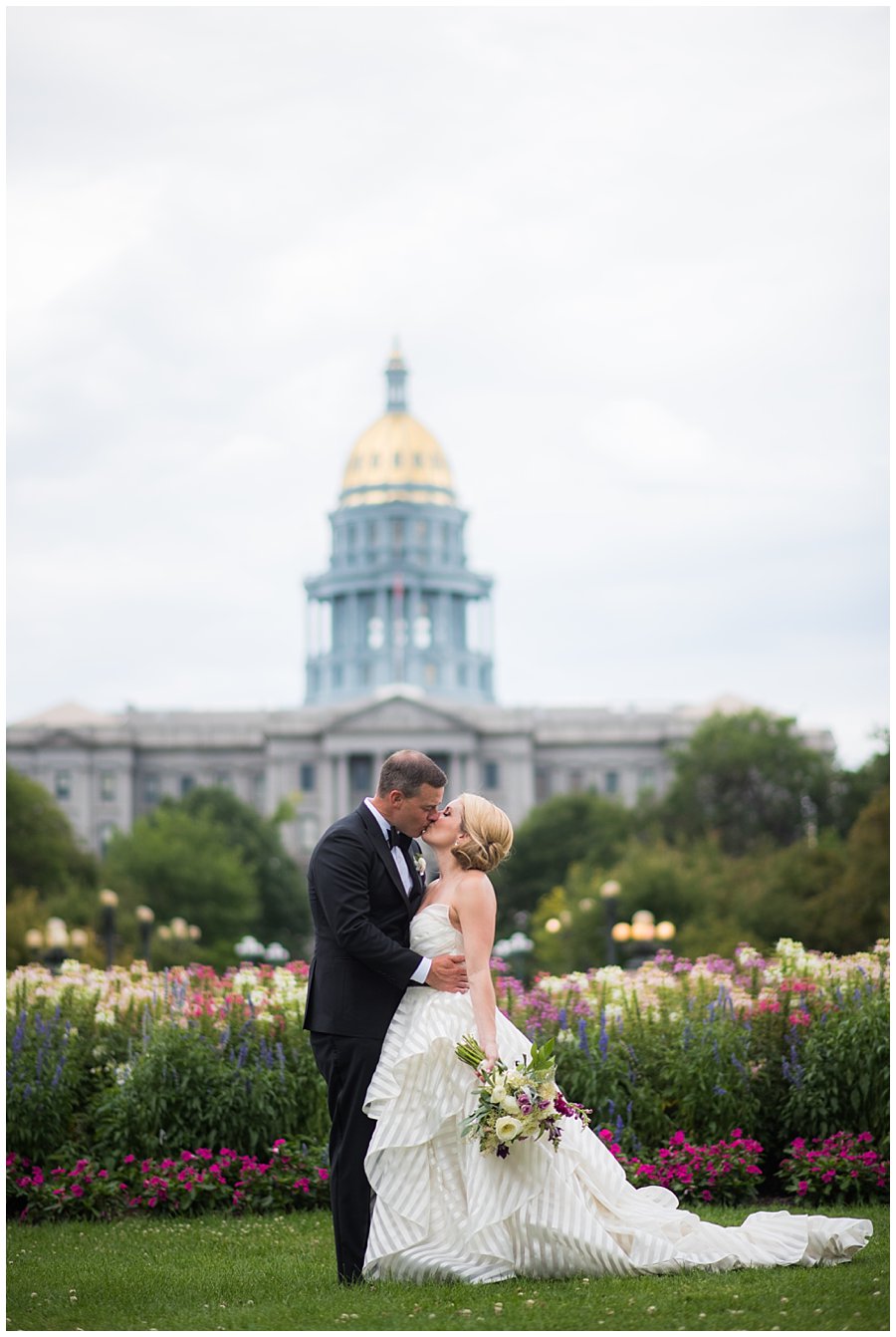 Civic Center wedding portrait in front of Denver Capitol Building before blanc Denver wedding by Colorado Wedding Photographer Jennie Crate Photographer