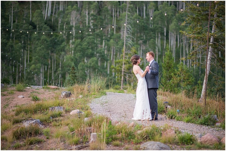 Romantic couple photo in Colorado aspen trees at Piney River Ranch wedding by Colorado Wedding photographer Jennie Crate, Photographer
