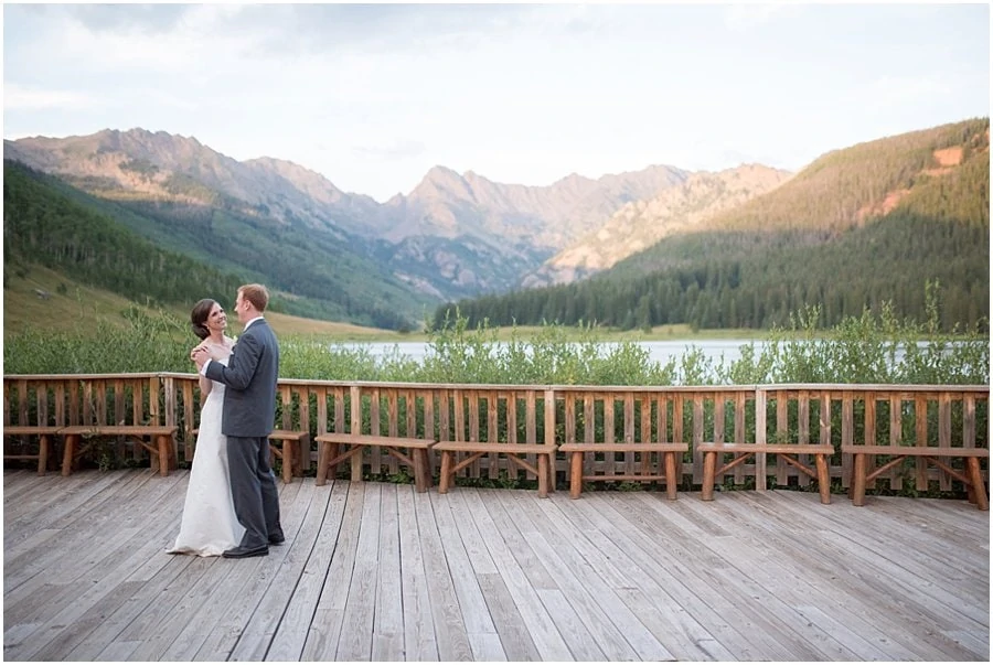 first dance photo in vail colorado at Piney River Ranch wedding by Colorado Wedding photographer Jennie Crate, Photographer