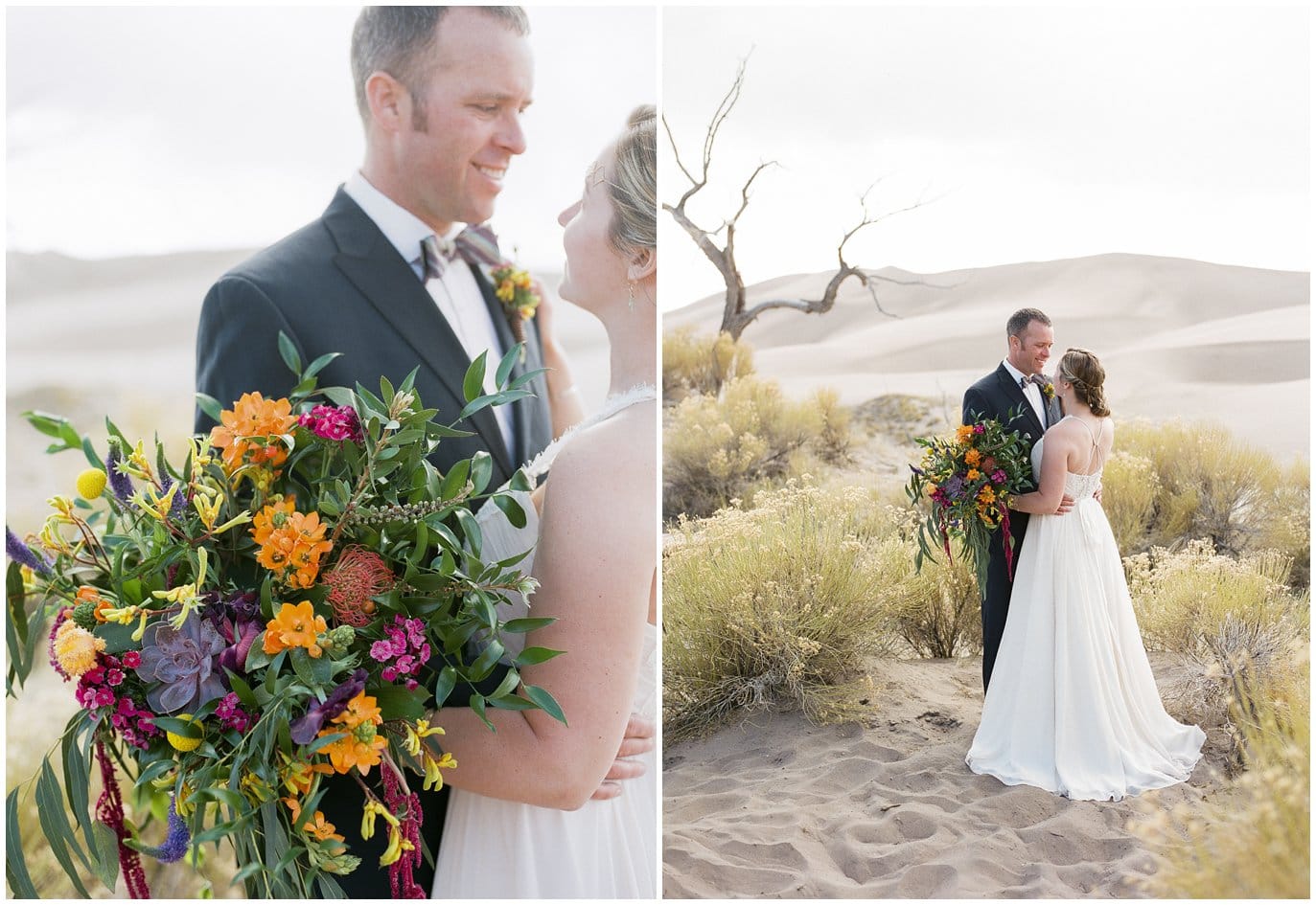 bride and groom in Colorado sand dunes wedding photo
