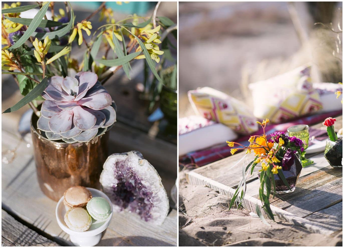 succulents and geodes centerpiece wedding table photo