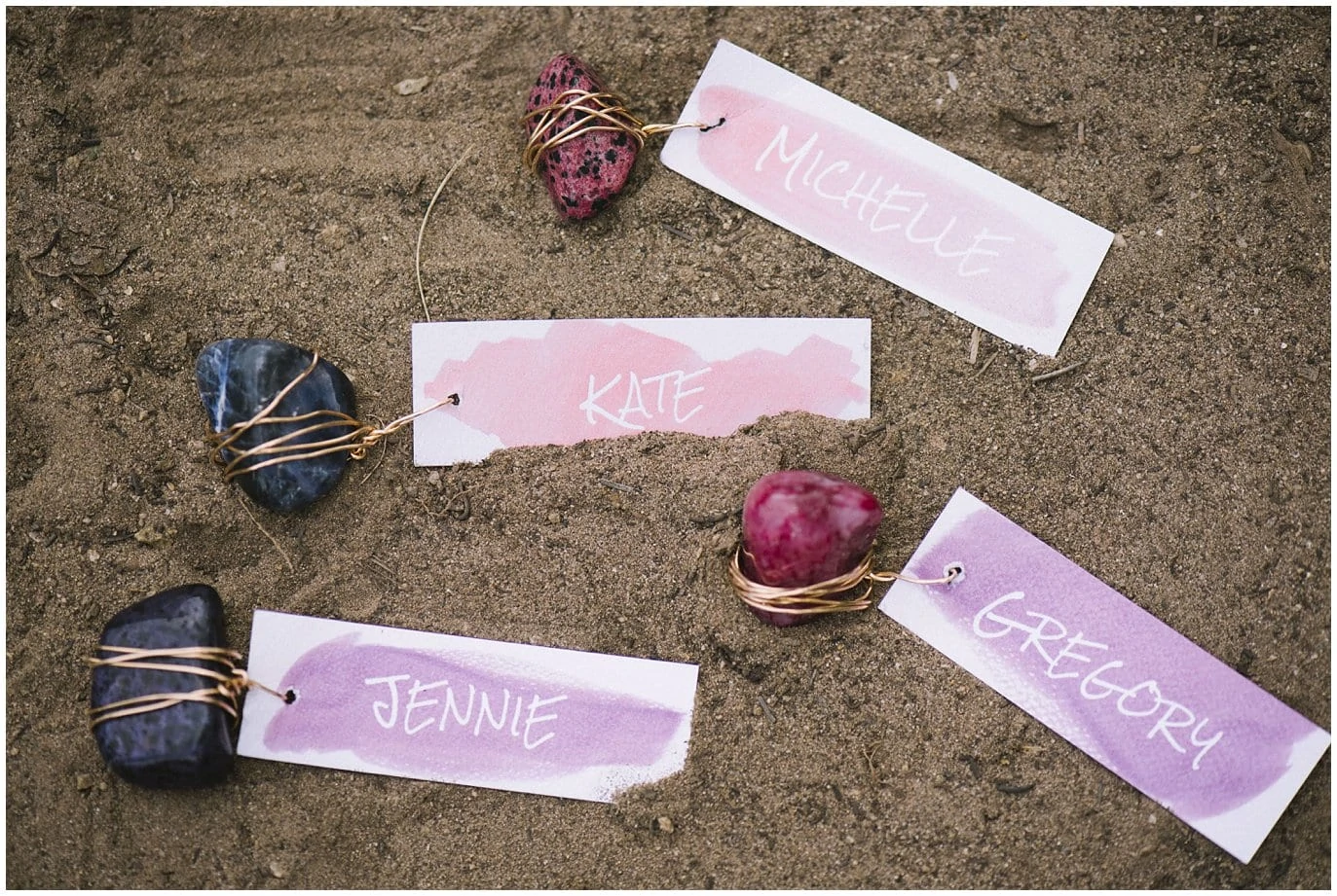 colorful rock place cards photo