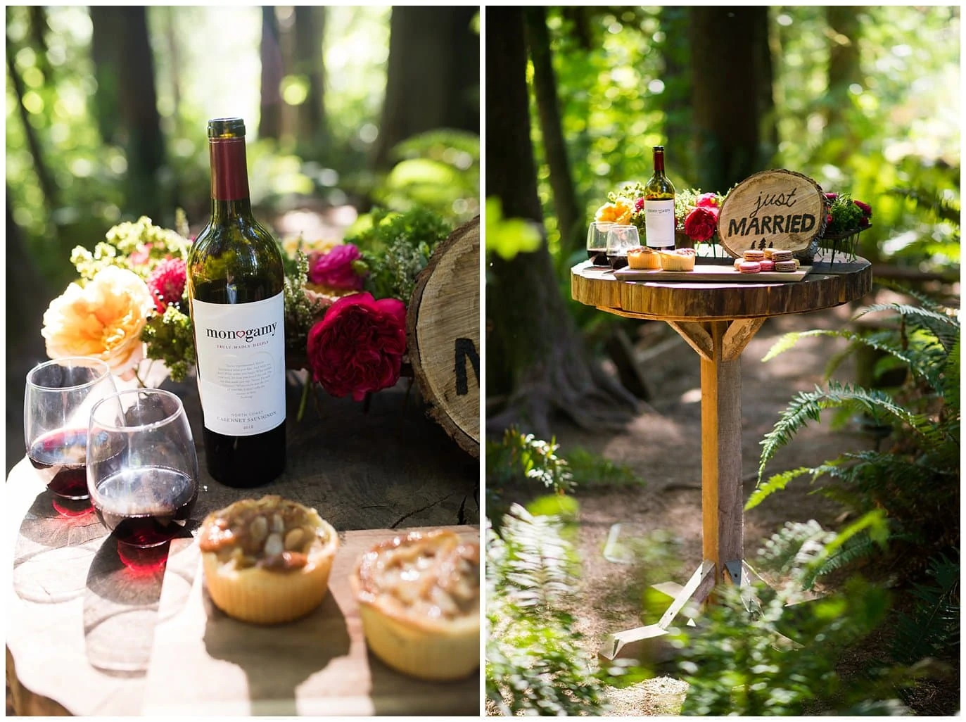 wine and pastries at washington forest wedding photo