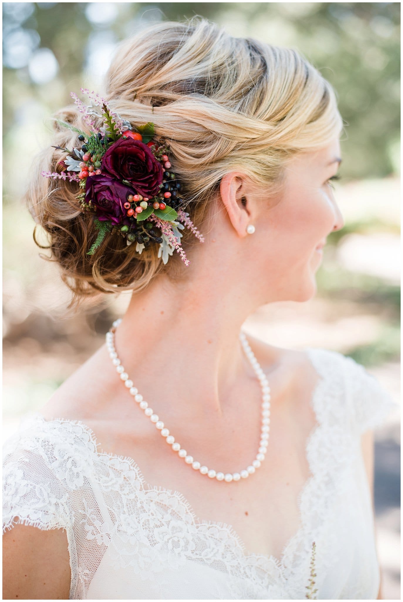 burgundy bridal hairpiece with updo photo