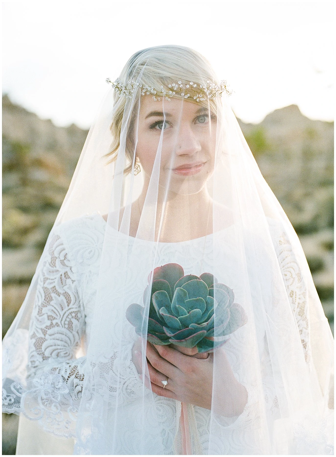bride with succulent and full veil