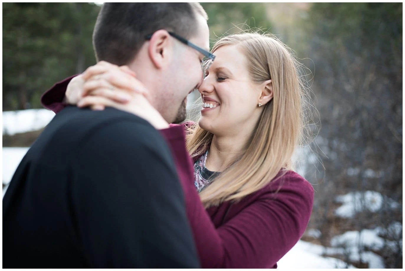 couple giggling during engagement session in Larkspur photo