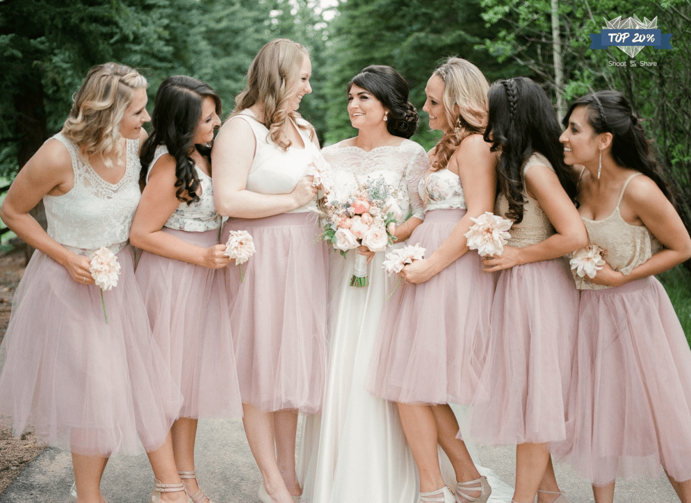 bridesmaids in tule pink skirt