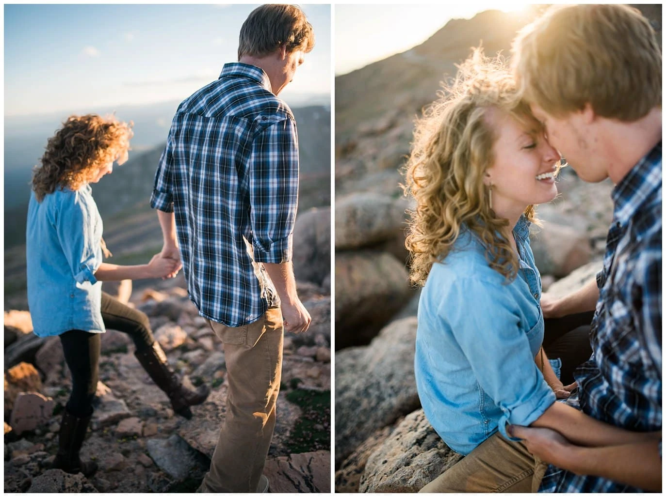 intimate moments between engaged couple in the mountains photo