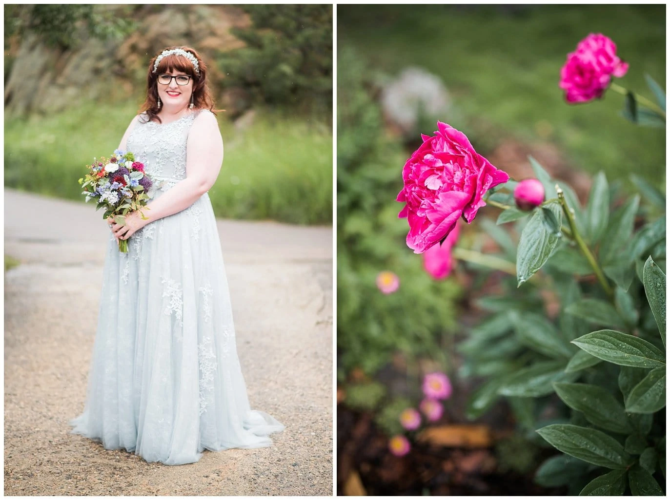 bride in blue dress in Evergreen Colorado