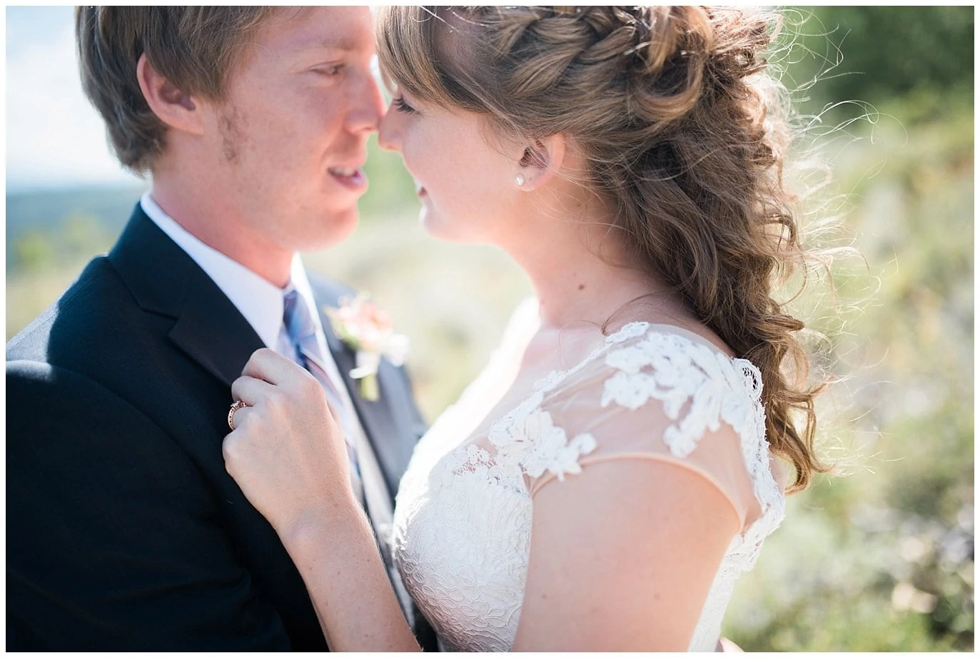 intimate portrait of bride and groom on wedding day photo