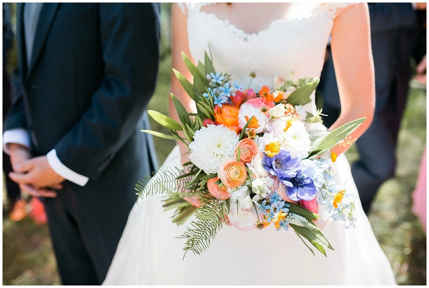 colorful bridal flowers at mountaintop Colorado wedding photo