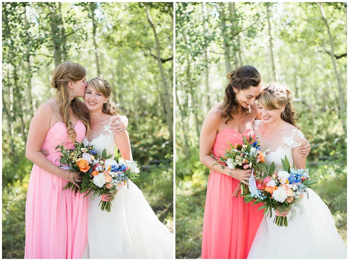 bridal party in shades of coral photo