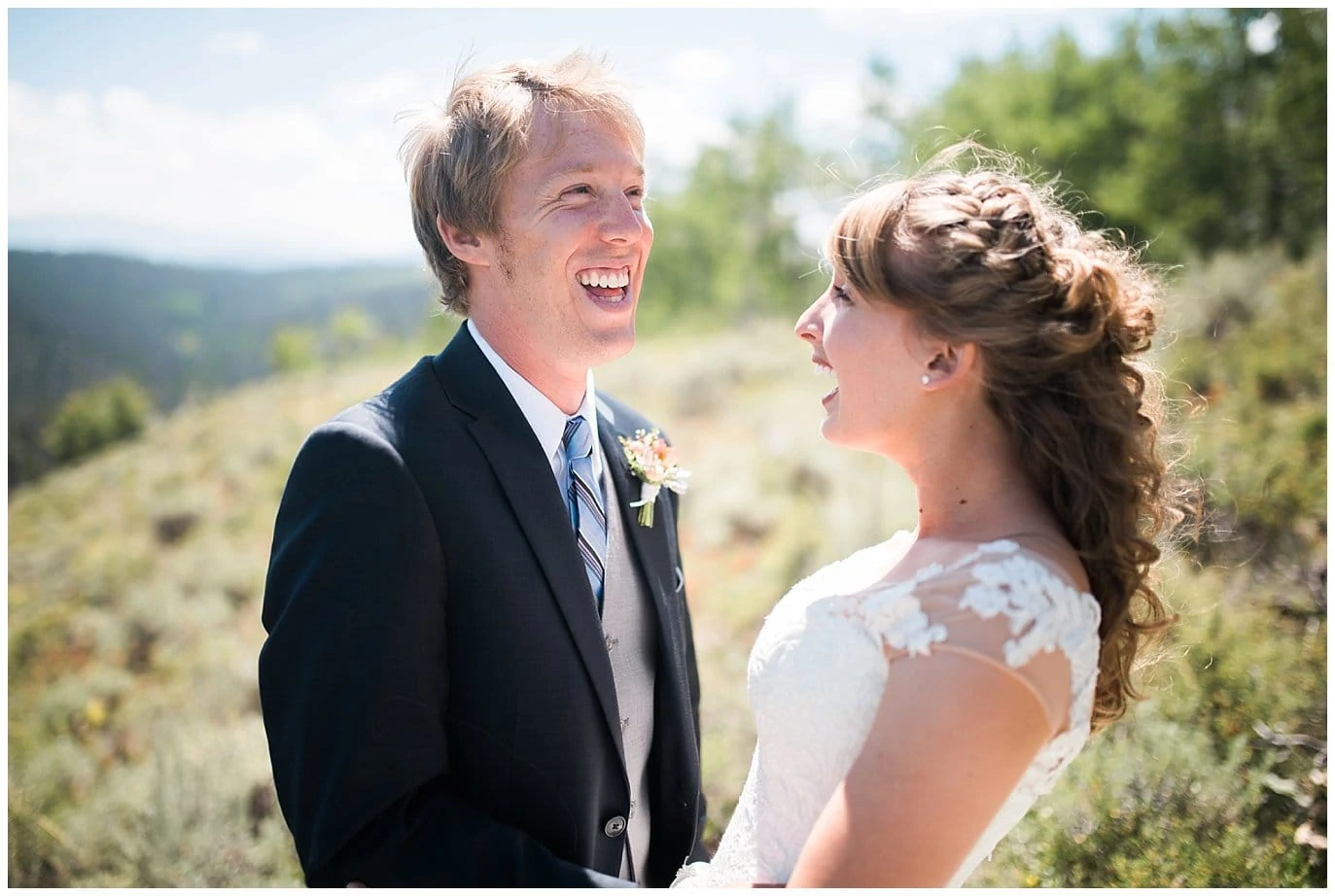 bride and groom in Colorado sunshine photo