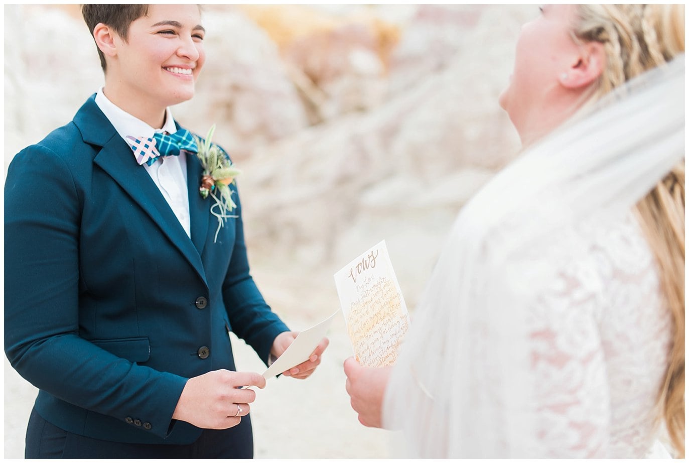 same-sex couple saying vows at colorado paint mines photo