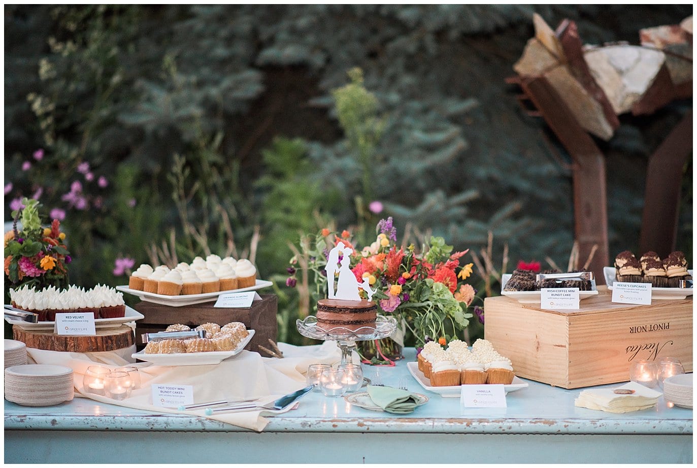 dessert table at Lyons Farmette wedding by Estes Park Wedding Photographer Jennie Crate