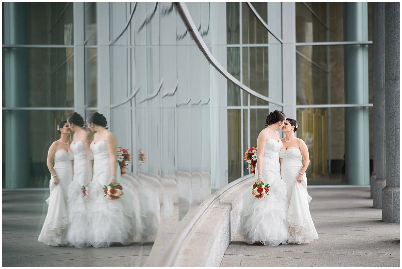 reflection of brides at Denver Courthouse wedding photo