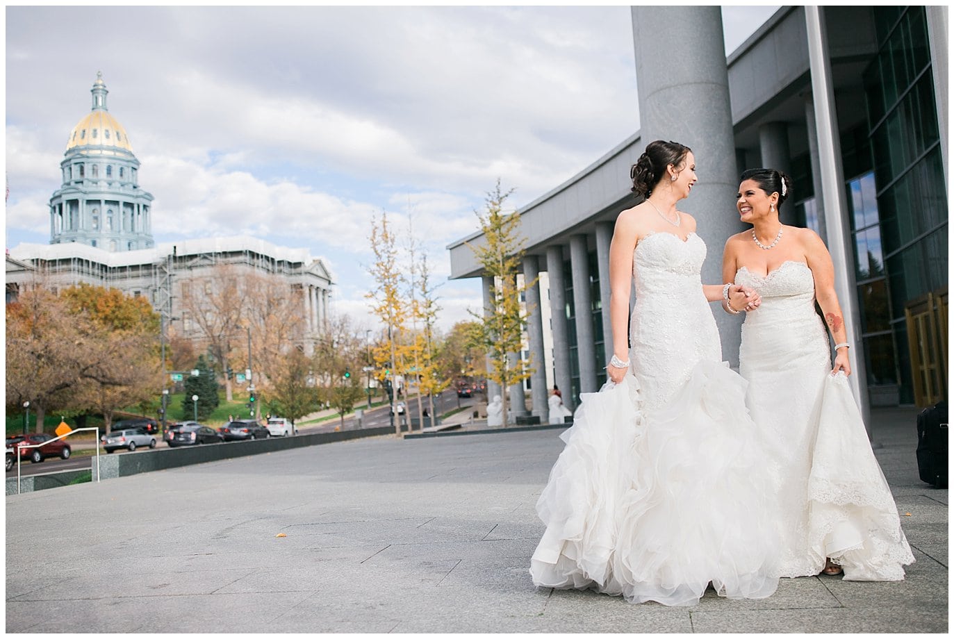 brides walking at Denver Justice Center photo