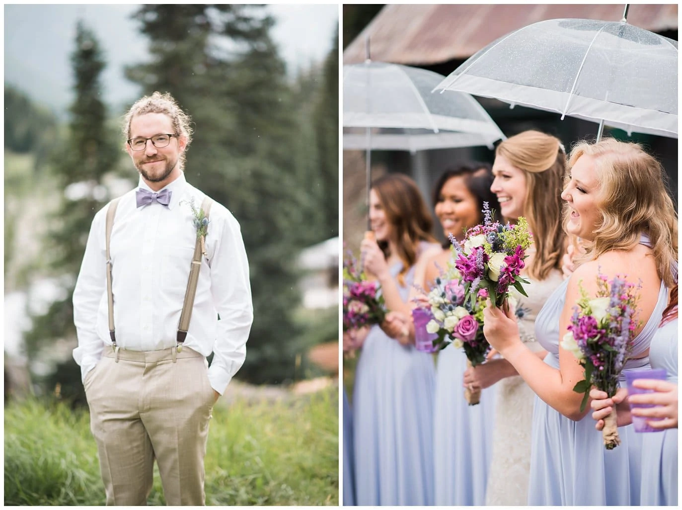 groomsmen in bowtie and suspenders at Eureka Lodge Wedding by Frisco Wedding Photographer Jennie Crate