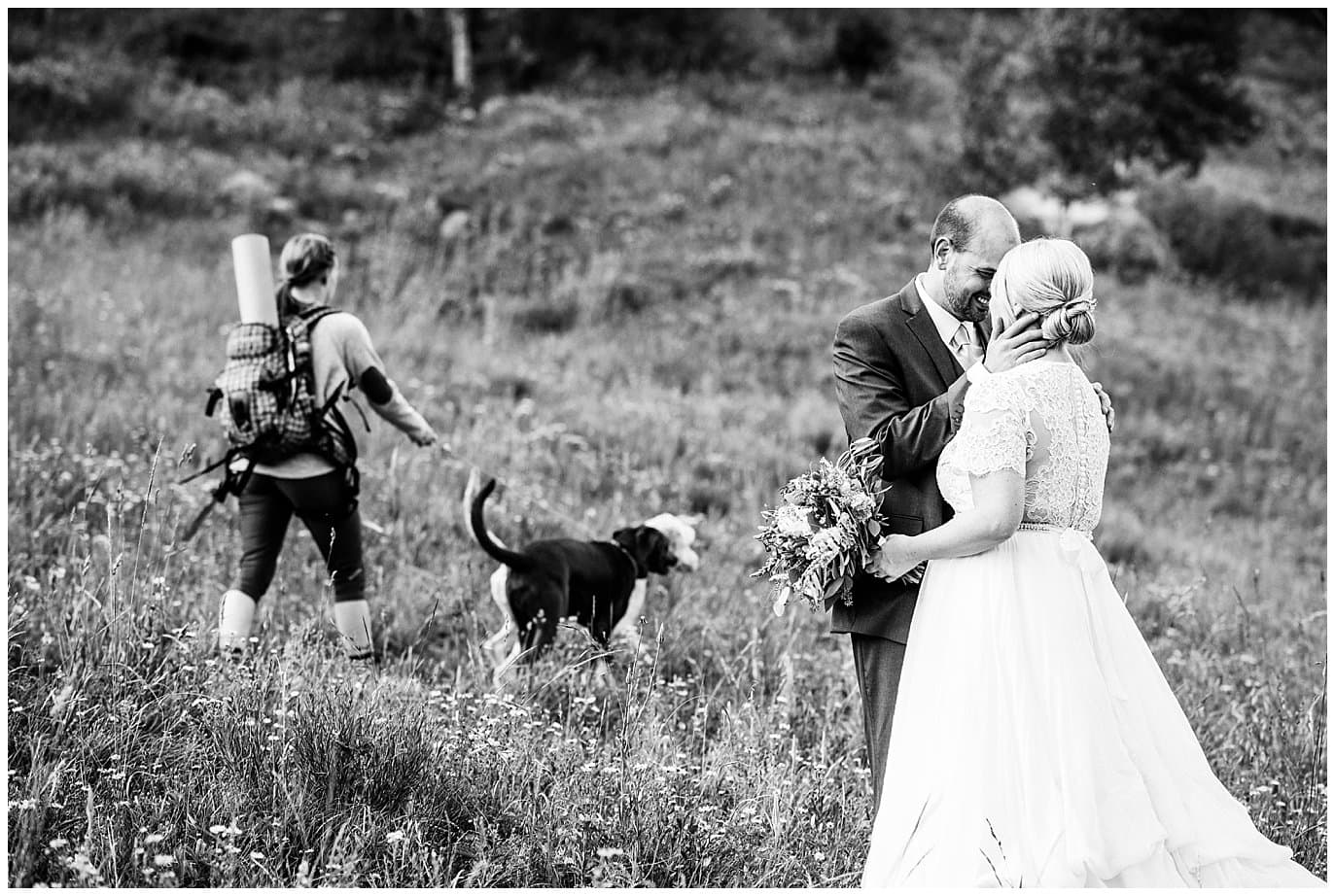 dog photo bomb at wedding at Piney River Ranch wedding by Vail wedding photographer Jennie Crate photographer