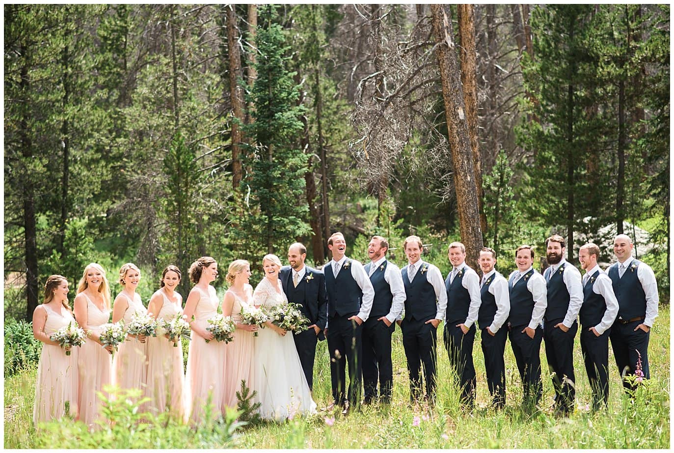 bridal party at Vail mountain wedding at Piney River Ranch wedding by Beaver Creek Wedding photographer Jennie Crate, Photographer