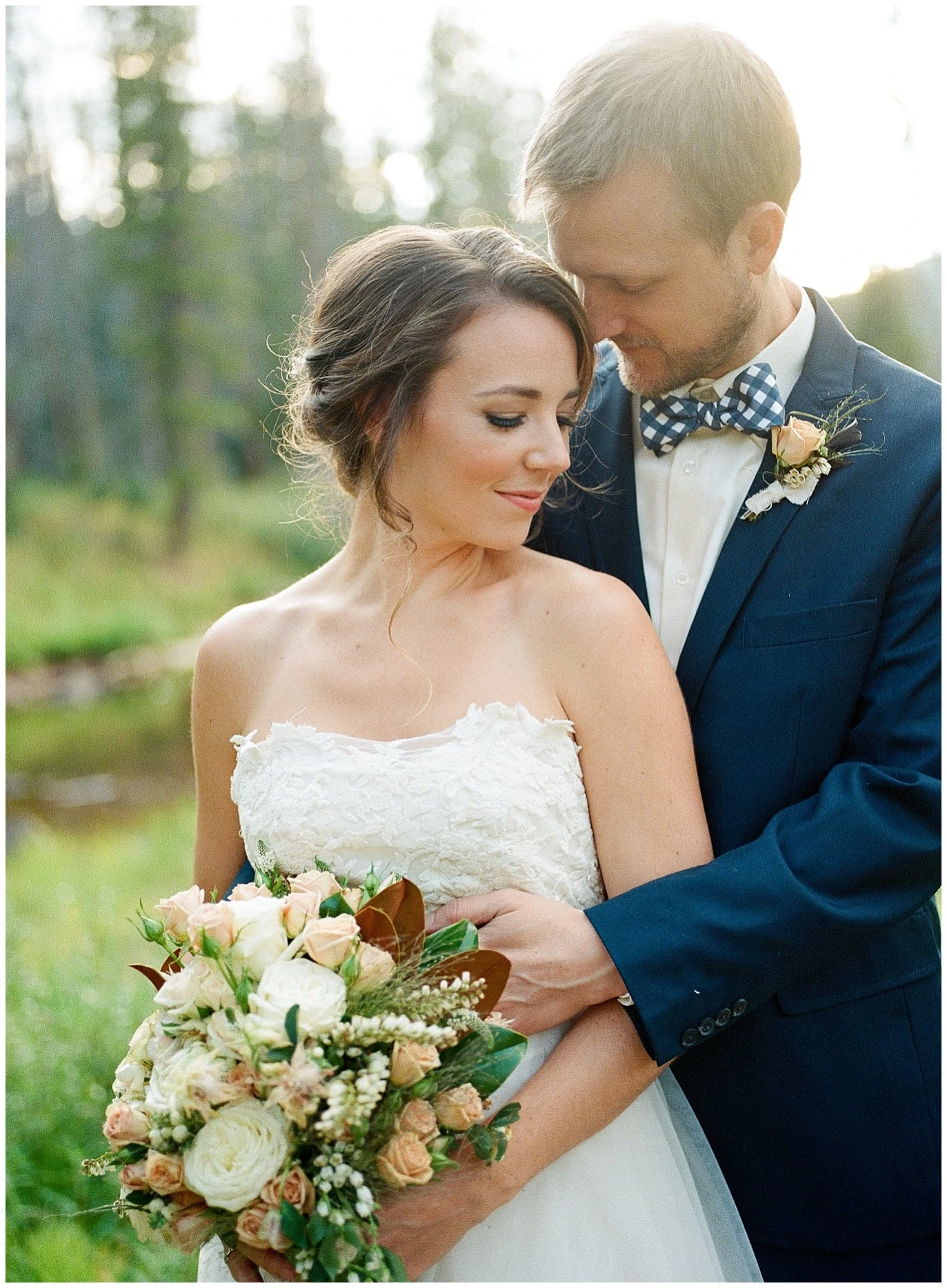 bride and groom at Colorado mountain wedding at Piney River Ranch intimate wedding by Beaver Creek wedding photographer Jennie Crate Photographer