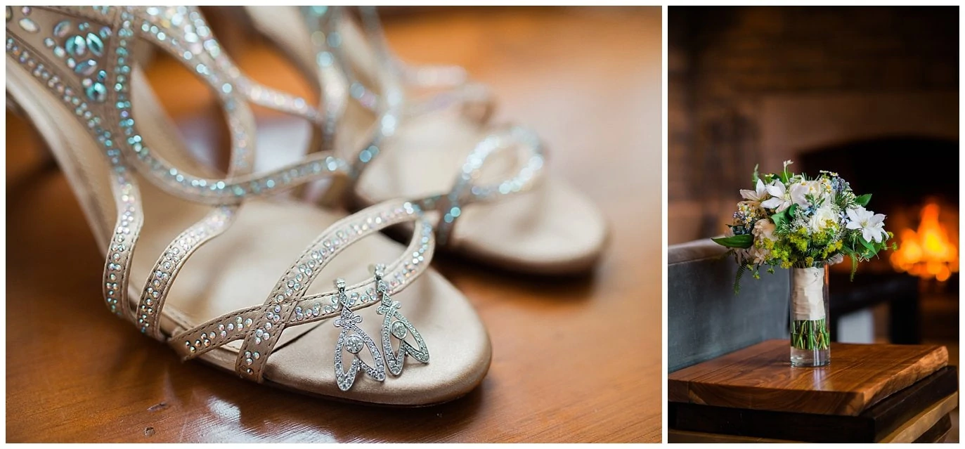 sparkly wedding shoes and earrings