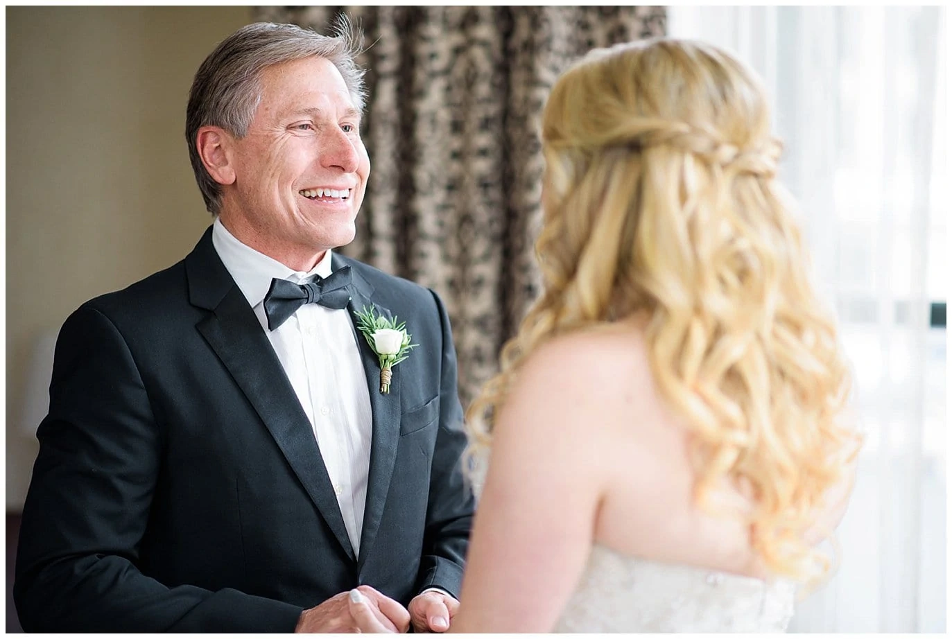 first look with dad on wedding day Colorado wedding photo