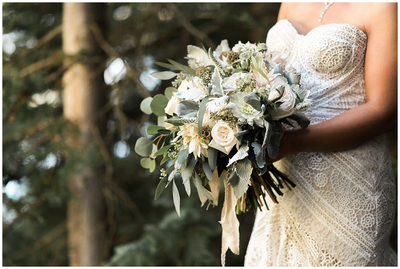 soft neutral and mint bridal bouquet