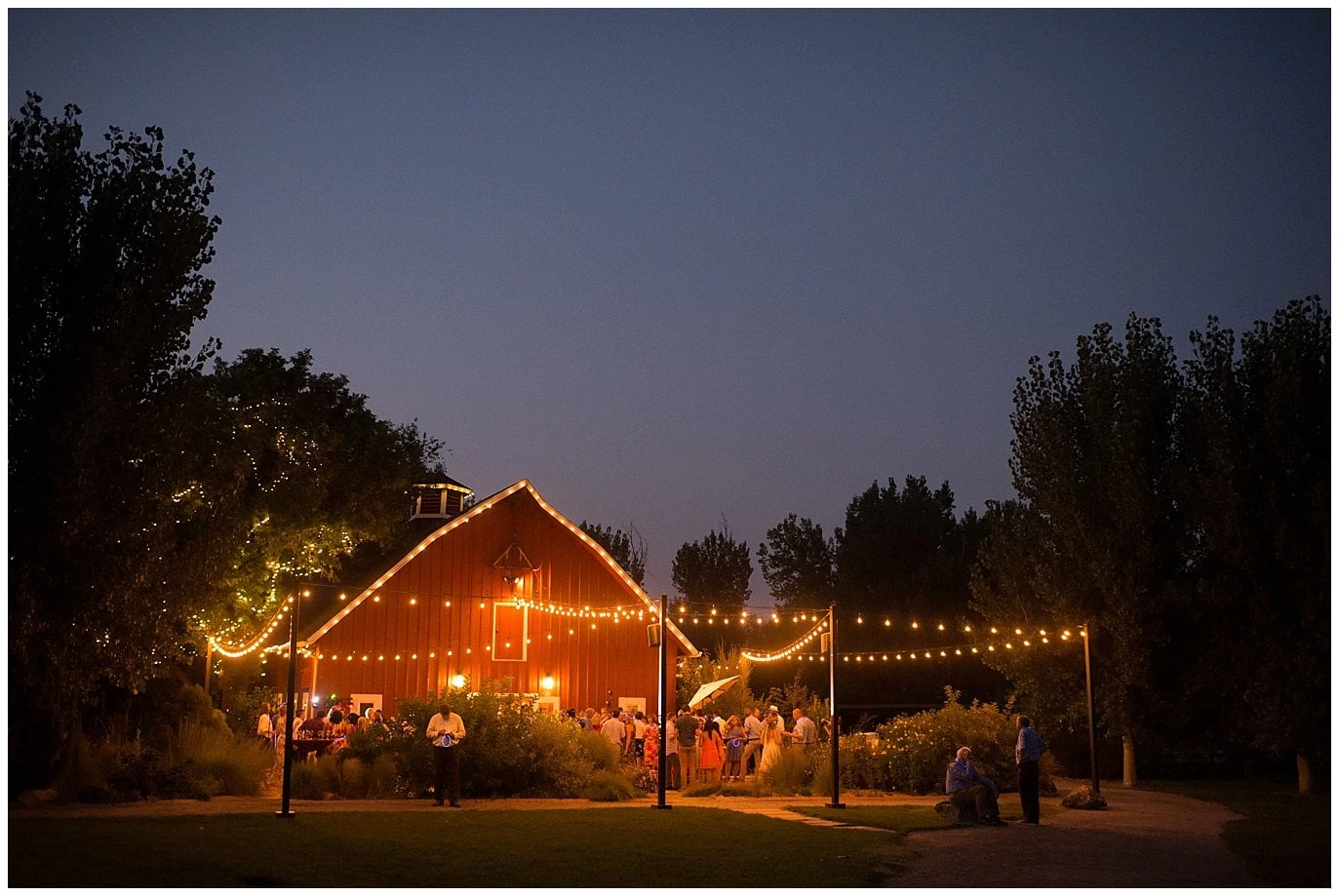 Denver Botanic Gardens at Chatfield wedding barn at night