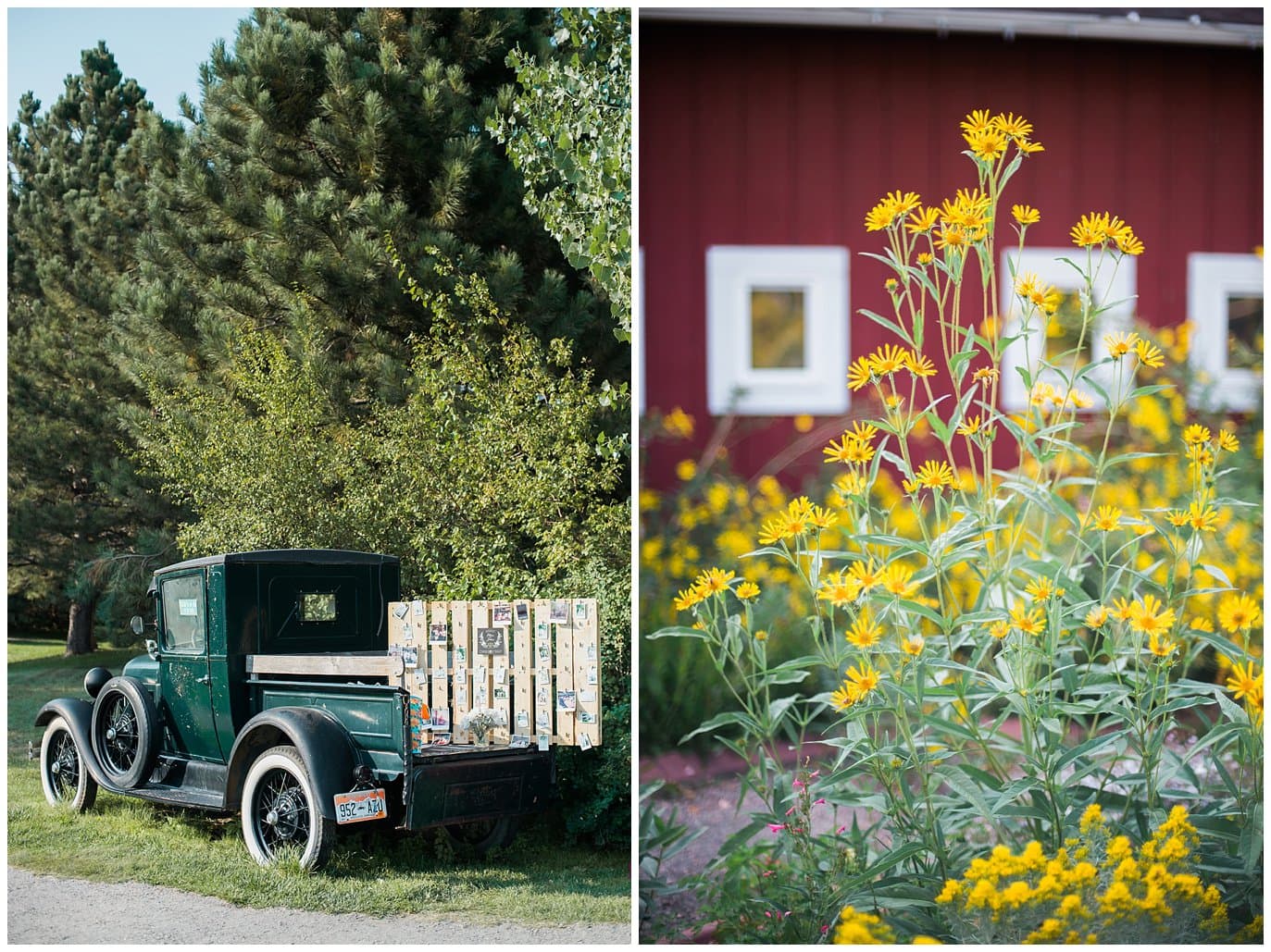 old truck wedding seating chart at Denver Botanic Gardens at Chatfield Summer Wedding by Denver Botanic Gardens wedding photographer Jennie Crate photographer
