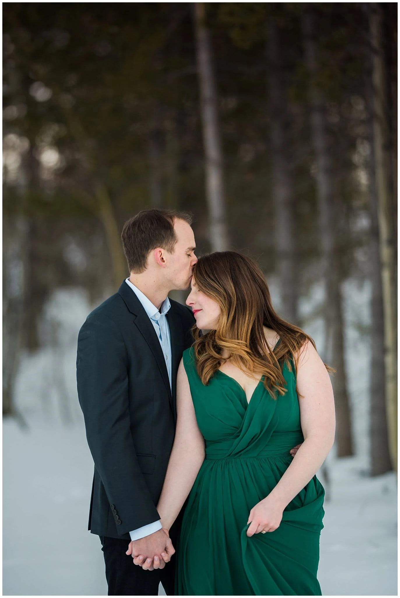 intimate snowy engagement photo