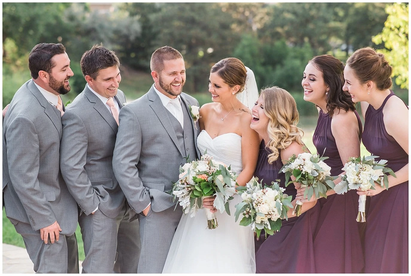 wedding party in plum and grey photo