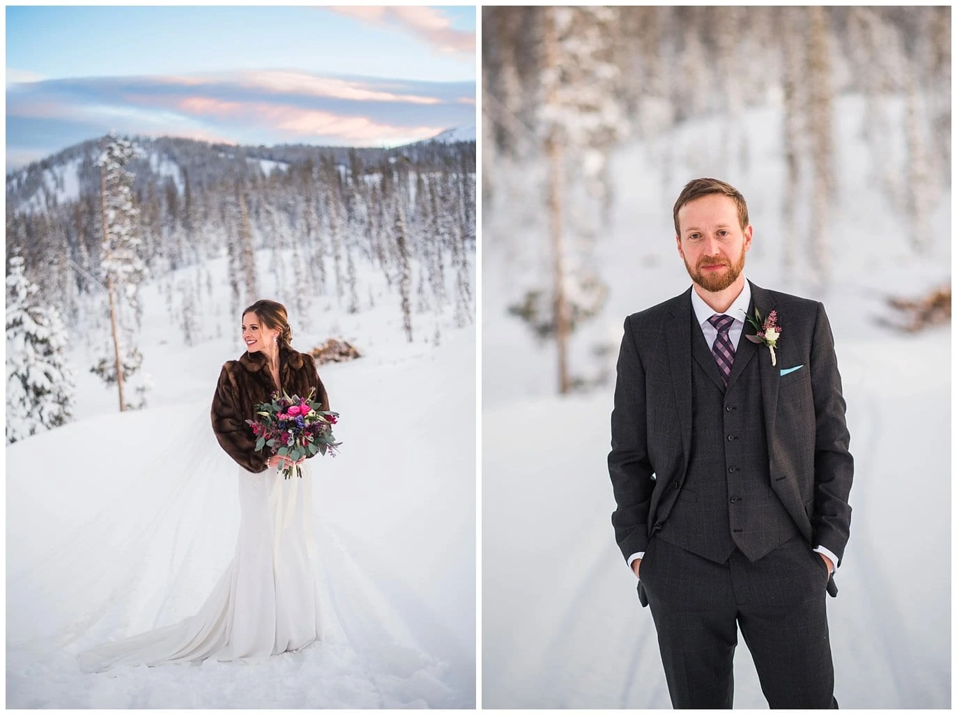 bride in fur wrap for winter wedding photo