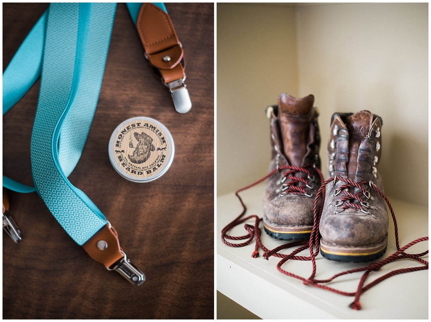 groom hiking boots and suspenders photo