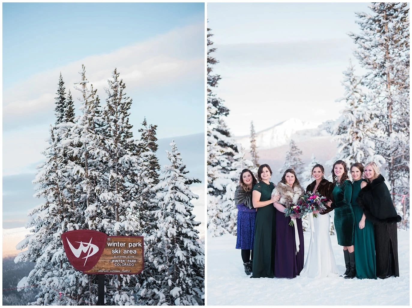 colorful bridal party winter wedding photo