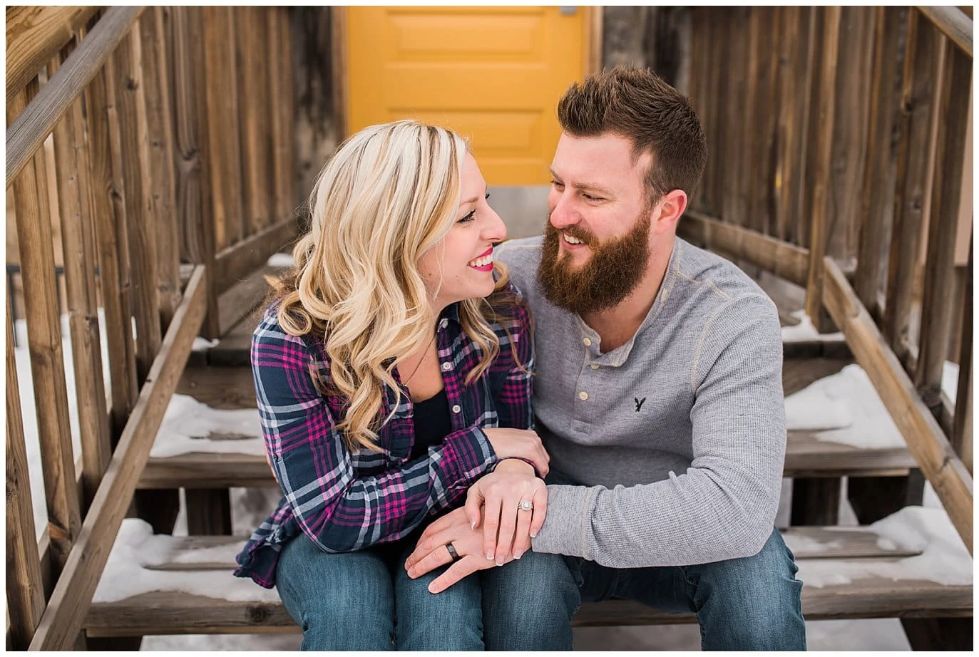 colorful winter engagement photo