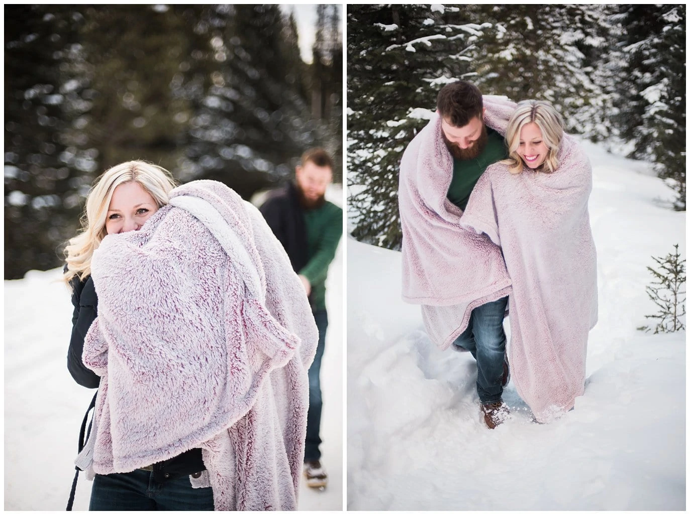fun and goofy winter engagement photo