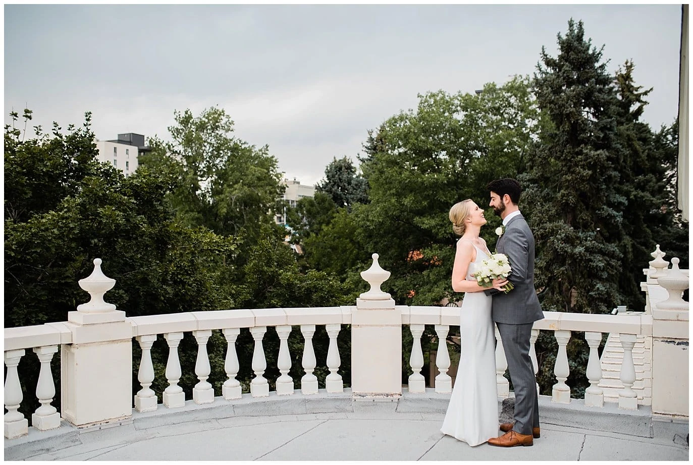 bride and groom romantic wedding portrait at grant humphrey's mansion by Colorado Gay wedding photographer jennie crate photographer