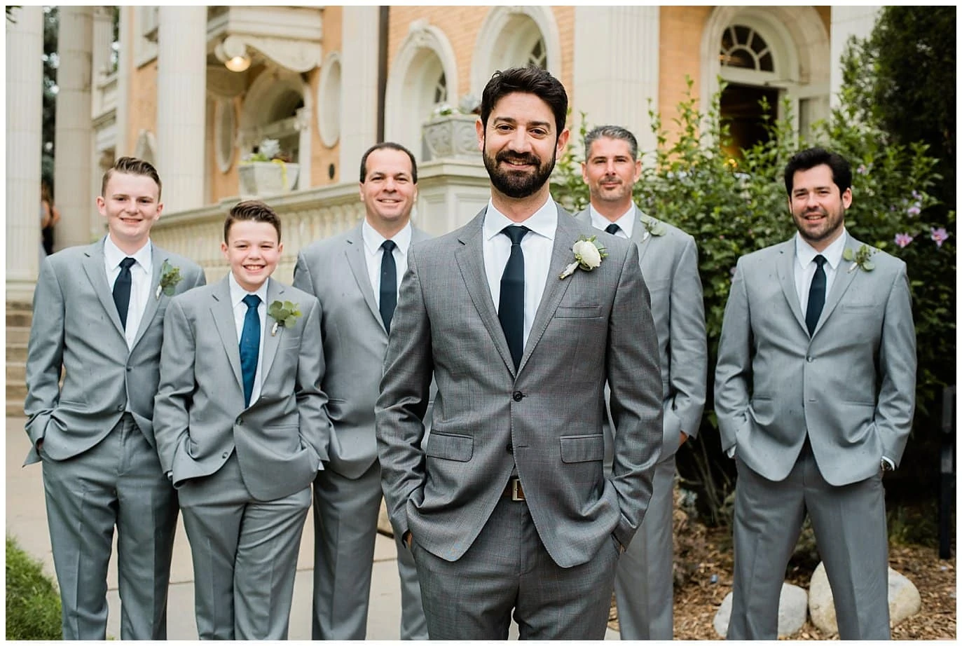 light gray groomsmen suit photo