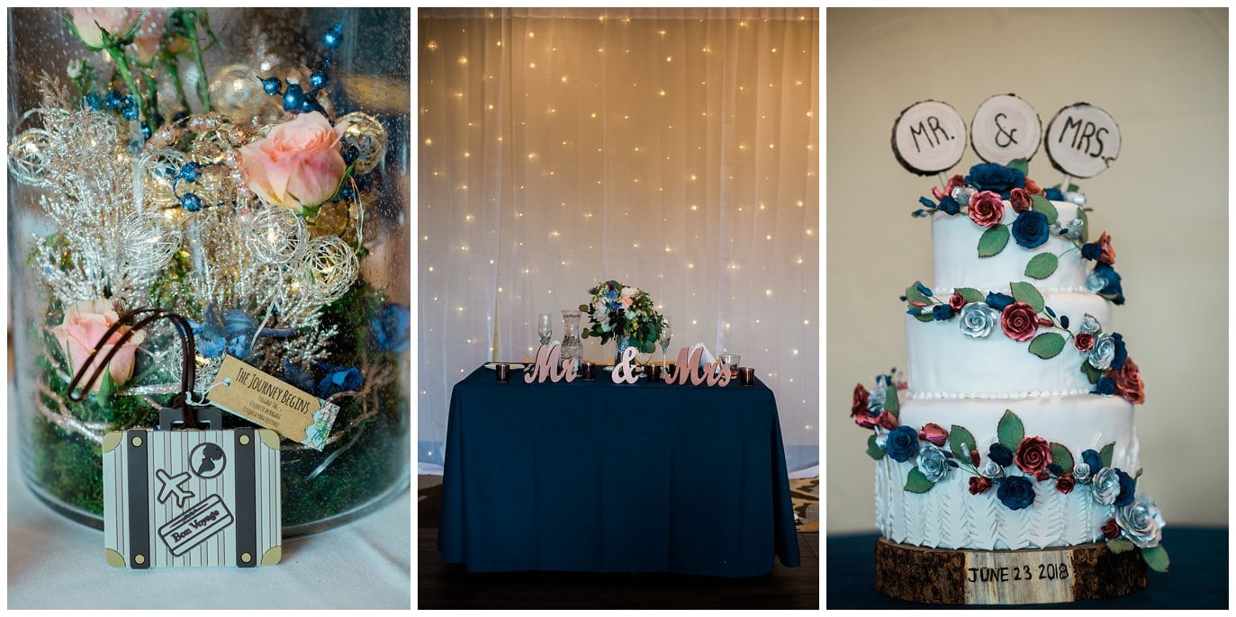sparkly navy and rose gold wedding details photo